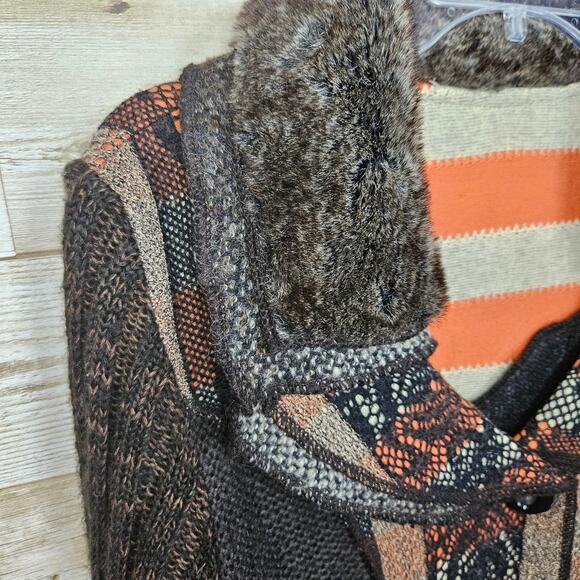 Sioni Sweater Coat Size Medium Cardigan Wool Mohair Brown Boho Cottage Patchwork - Picture 11 of 15